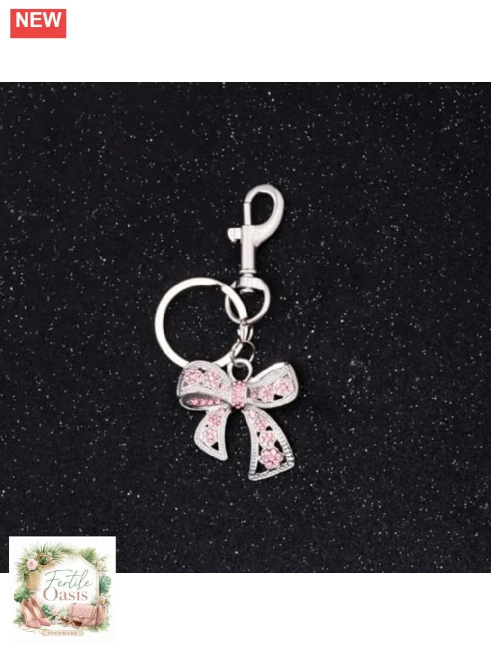 Sparkly Bow Keychain Rhinestone Bag Charm Purse Accessory Gold Plated